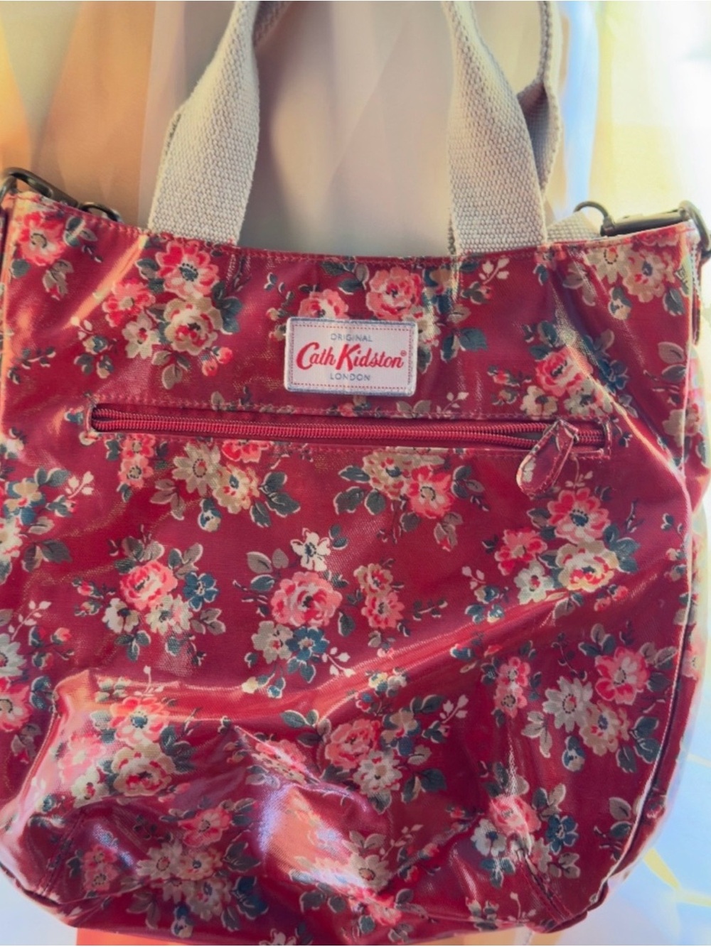 Cath Kidston Red Rose Print Tote with Cream Handles